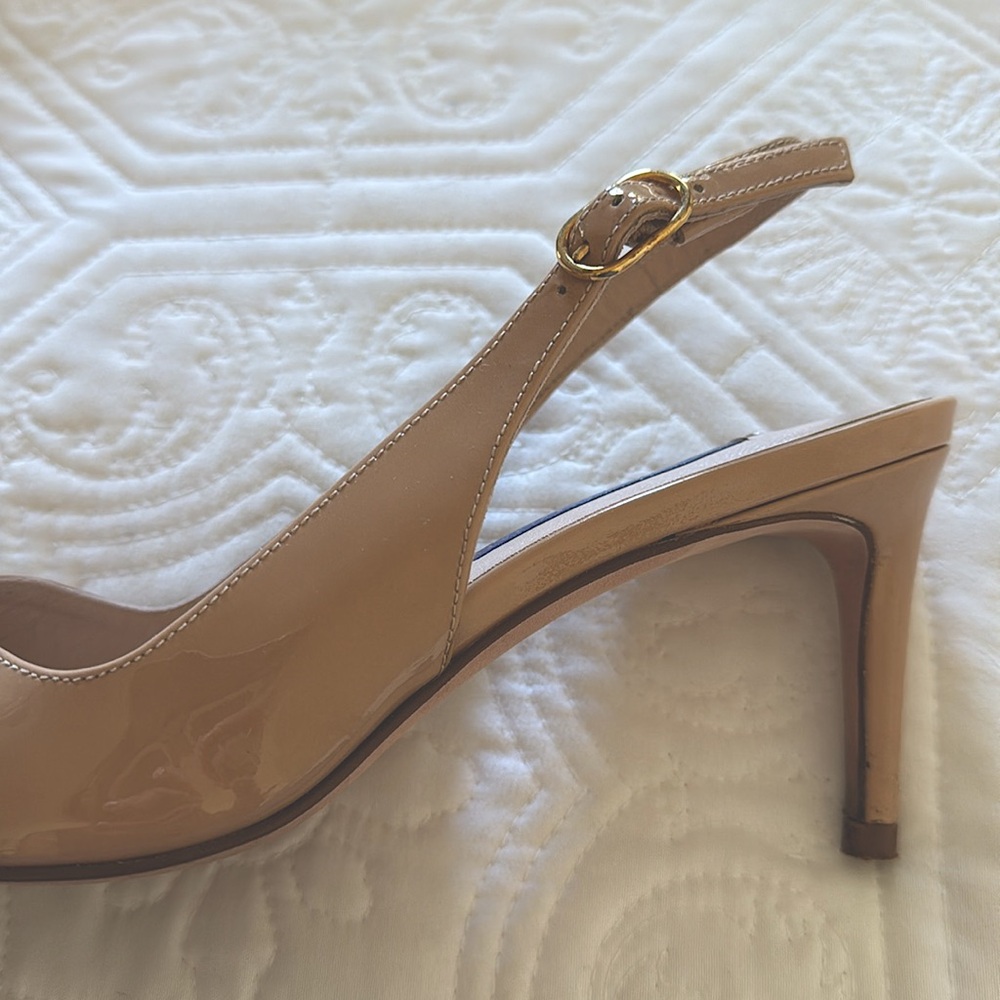 Stuart Weitzman Nude Slingback Pump Heels Patent Size 7 Pointed Toe 75 - Picture 3 of 4